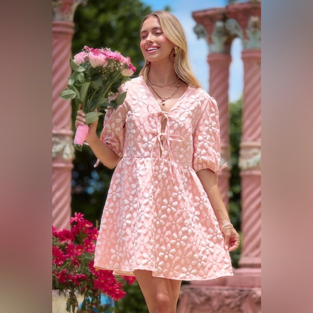 Pink Florals Front Tie Mini Dress